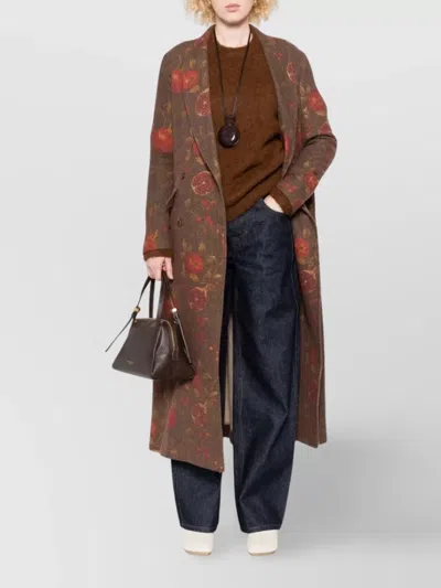 Uma Wang Floral Pomegranate Print Coat With Welt Pockets In Brown