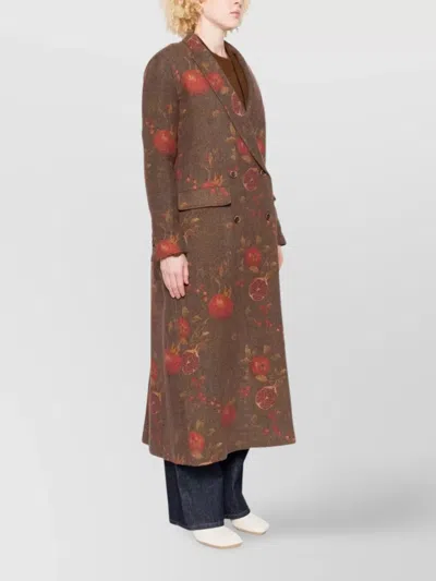 Uma Wang Floral Pomegranate Print Coat With Welt Pockets In Brown
