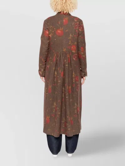 Uma Wang Floral Pomegranate Print Coat With Welt Pockets In Brown