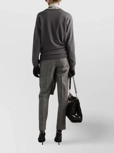 Dolce & Gabbana V-neck Knotted Cashmere Sweater Clothing In Gray