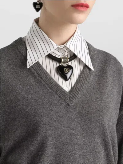 Dolce & Gabbana V-neck Knotted Cashmere Sweater Clothing In Gray