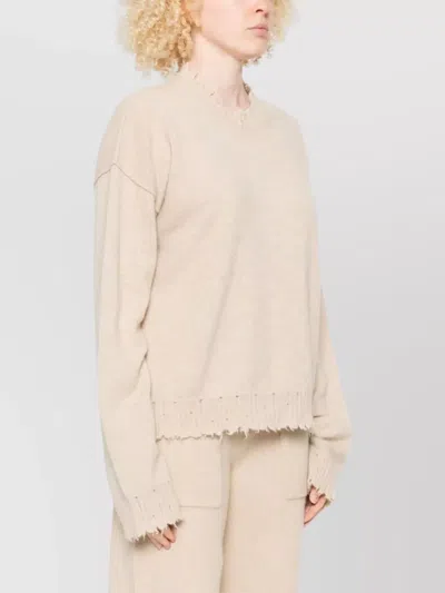 Uma Wang Cashmere Sweater With Fringed Hem In Neutral