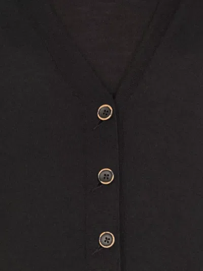 Uma Wang Frayed Hem V-neck Over Cardigan Knitwear In Black