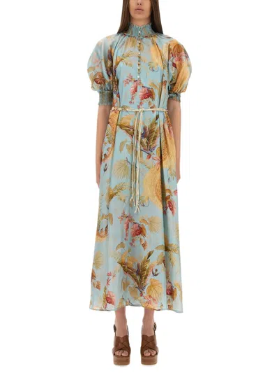 Zimmermann Ascension Billowed Silk Maxi Dress In Blue