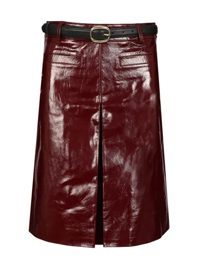 Self-portrait Glossy Burgundy A-line Leather Mini Skirt In Brown