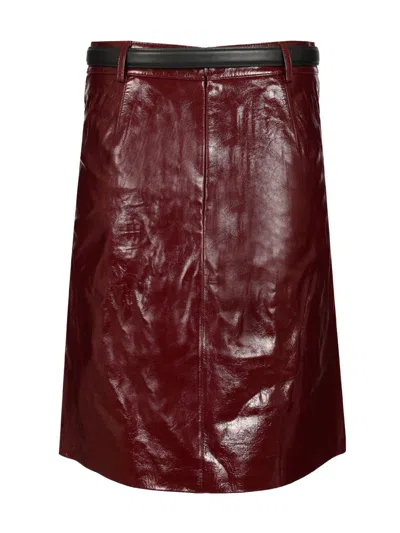Self-portrait Glossy Burgundy A-line Leather Mini Skirt In Brown