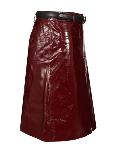 Self-portrait Glossy Burgundy A-line Leather Mini Skirt In Brown