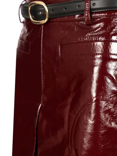 Self-portrait Glossy Burgundy A-line Leather Mini Skirt In Brown