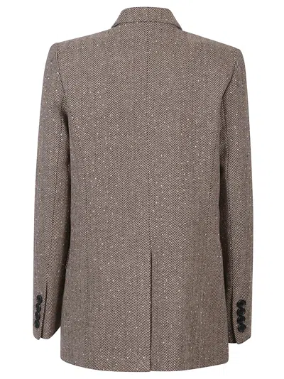 Ermanno Firenze Double-breasted Herringbone Blazer With Crystal Embellishments In Brown