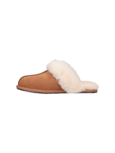 Ugg Shearling-trim Slippers - Women's - Sheepskin/suede/rubber In Brown
