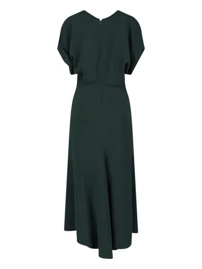 Victoria Beckham Dark Green Midi Dress In Satin In Green
