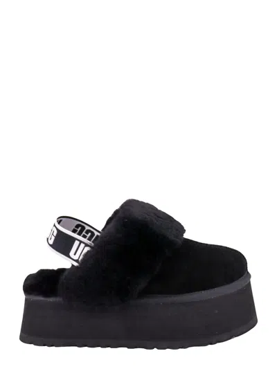 Ugg Black Leather Clog With Faux Fur And Elastic Back  In Black