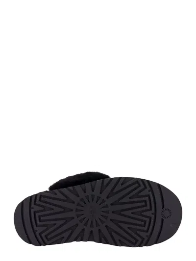 Ugg Black Leather Clog With Faux Fur And Elastic Back  In Black