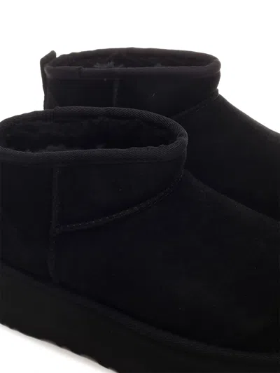 Ugg Ultramini Black Boots With Platform In Suede Woman In Black