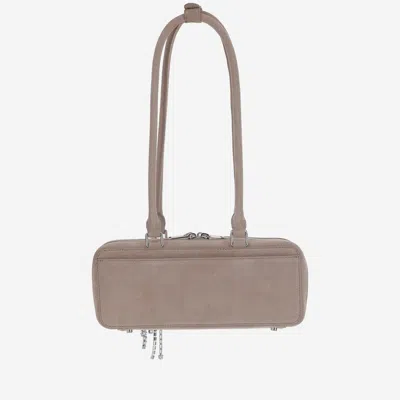 Self-portrait Baguette Shoulder Bag In Suede With Dual Handles In Gray
