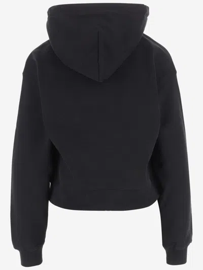 Jacquemus Le Hoodie Gros Grain Black Cropped Hoodie With Drawstring Hood And Logo Patch On The Front In Cotton In Blue