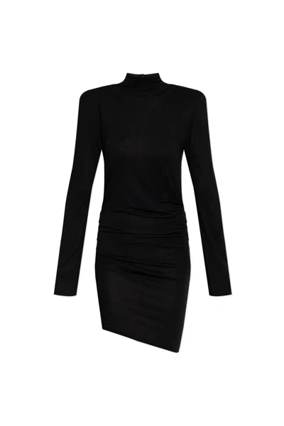 Jacquemus Short Dress With Asymmetric Hem And Ruched Detailing In Black