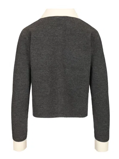 Self-portrait Fitted Grey Knit Sweater With Button-down Front In Black