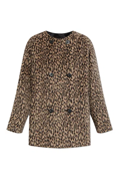 Emporio Armani Leopard Print Wool Blend Double Breasted Jacket In Brown