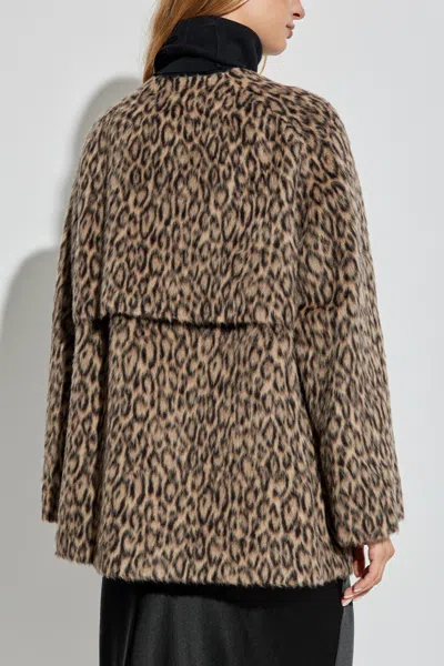 Emporio Armani Leopard Print Wool Blend Double Breasted Jacket In Brown