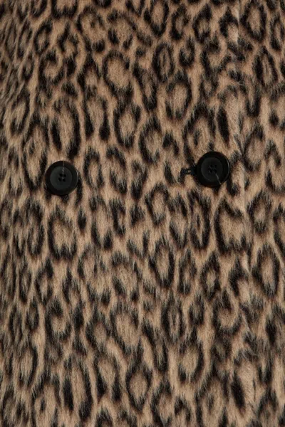 Emporio Armani Leopard Print Wool Blend Double Breasted Jacket In Brown