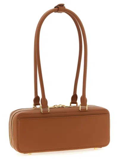 Self-portrait Tan Leather Baguette Shoulder Bag With Charm In Brown