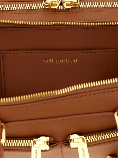 Self-portrait Tan Leather Baguette Shoulder Bag With Charm In Brown