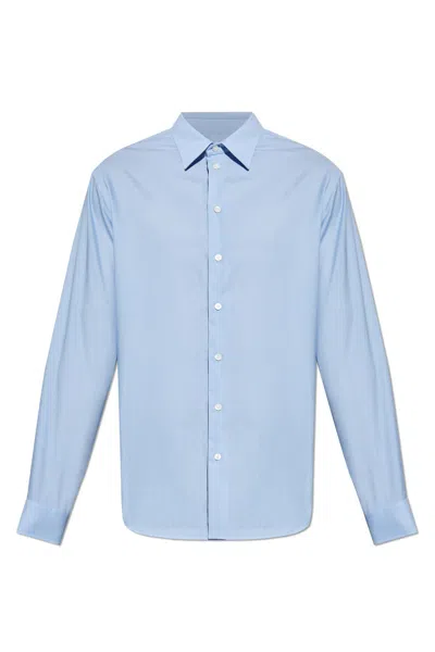 Emporio Armani Micro Chevron Textured New York Fit Shirt In Blue