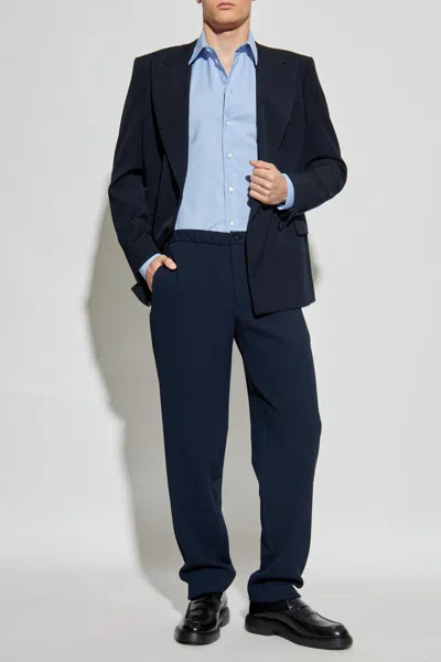 Emporio Armani Micro Chevron Textured New York Fit Shirt In Blue