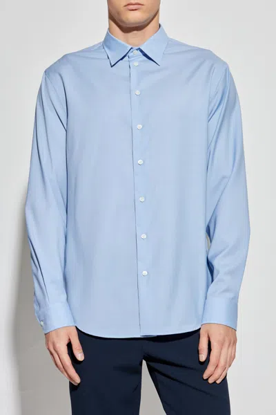 Emporio Armani Micro Chevron Textured New York Fit Shirt In Blue