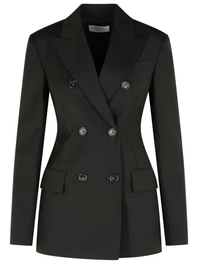 Sportmax Double-breasted Brown Wool Jacket In Black