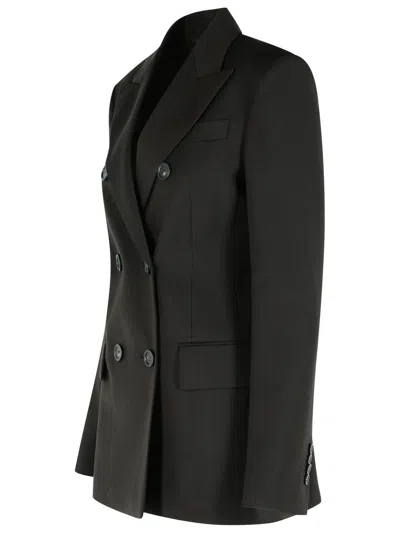 Sportmax Double-breasted Brown Wool Jacket In Black