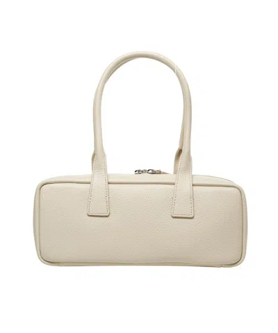 Staud Beige Leather Shoulder Bag With Embossed Logo In Neutral