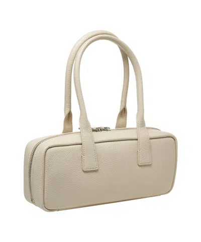 Staud Beige Leather Shoulder Bag With Embossed Logo In Neutral