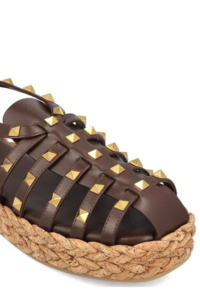 Valentino Garavani Garavani Rockstud Buckle Detailed Flat Shoes In Brown