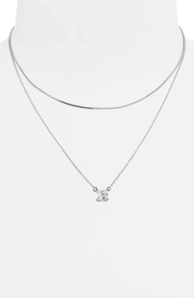 Nordstrom Rack Cz Pendant Layered Chain Necklace In Metallic
