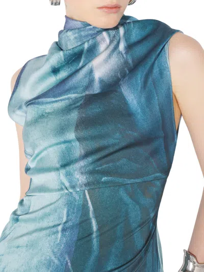 Jean Paul Gaultier Satin Dress Asymmetric Neckline In Blue