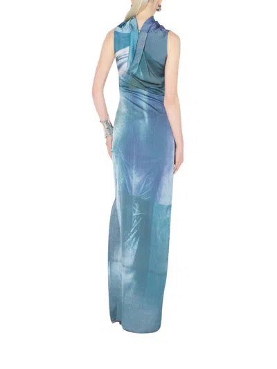 Jean Paul Gaultier Satin Dress Asymmetric Neckline In Blue
