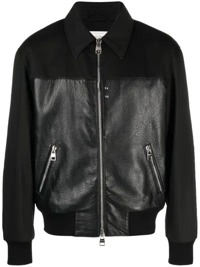 Alexander Mcqueen Zipped Bomber Jacket With Panels In Black