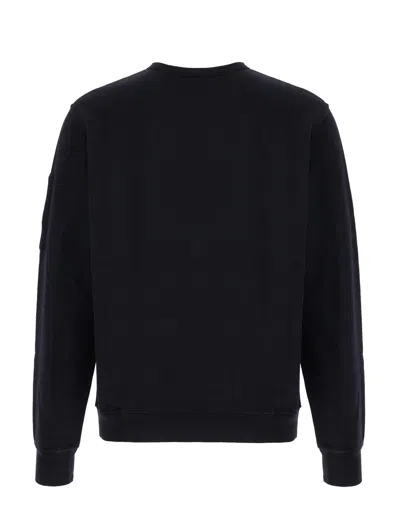 C.p. Company Black Chenille Cotton Crewneck Sweater In Black