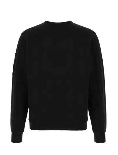 C.p. Company Black Chenille Cotton Crewneck Sweater In Black
