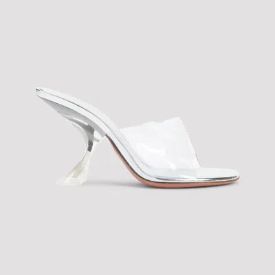 Amina Muaddi Metallic Open-toe Sandals With Sculptural Heel In White