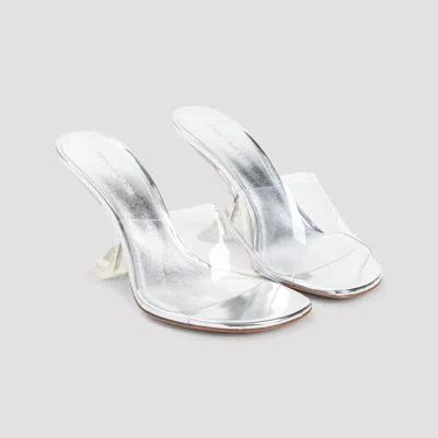 Amina Muaddi Metallic Open-toe Sandals With Sculptural Heel In White