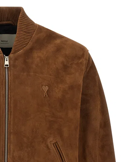 Ami Alexandre Mattiussi Goat Suede Jacket In Brown