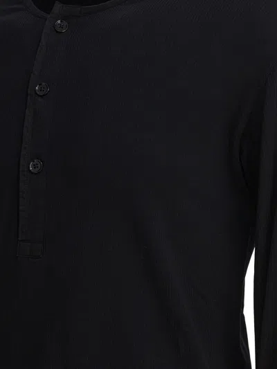 Tom Ford Henley Cotton Stretch Ribbed Long Sleeved T-shirt In Black