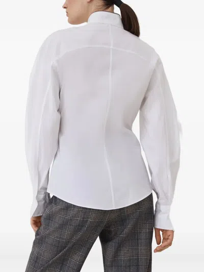 Brunello Cucinelli Stretch Cotton Poplin Shirt With Shiny Collar Detail In White
