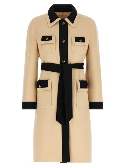 Valentino Ivory Black Single-breasted Coat In Nude
