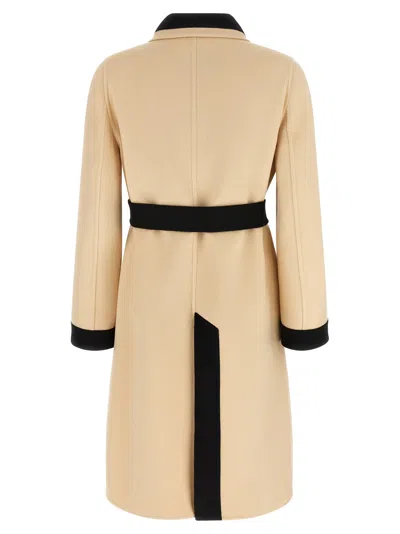 Valentino Ivory Black Single-breasted Coat In Nude