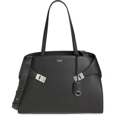 Ferragamo Hug Top-zip Leather Shoulder Bag In Black