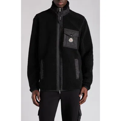 Moncler Teddy-effect Fleece Sweatshirt With Zip And Pocket In Black